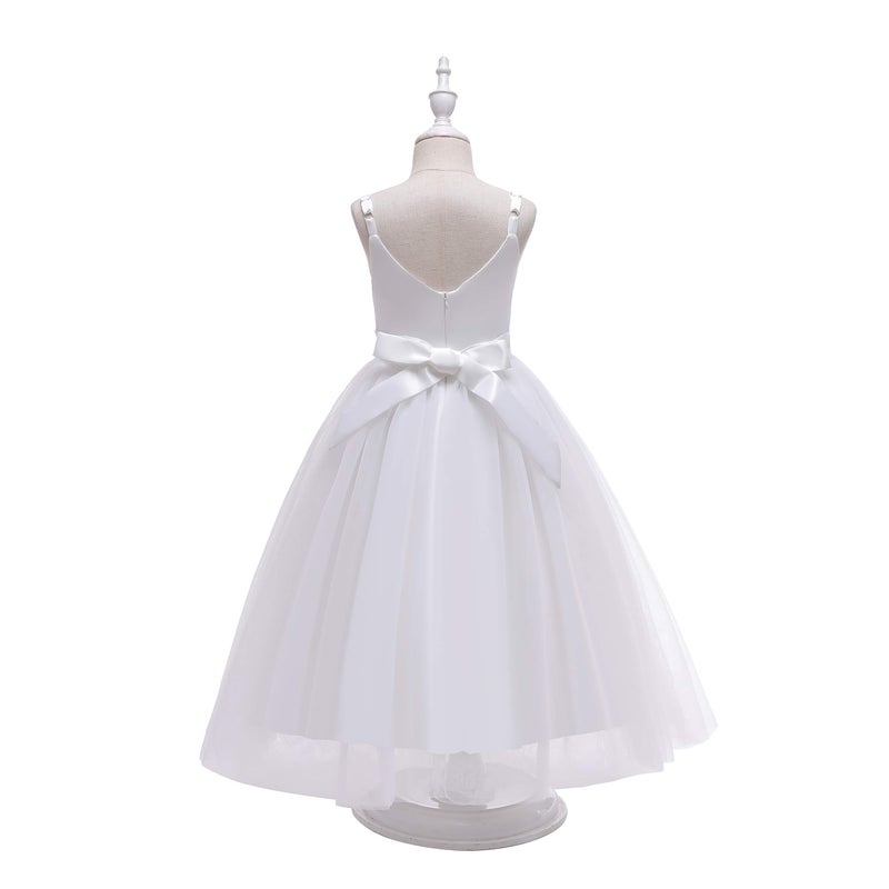 Glamulice Spaghetti Straps Lace Flower Girl Dress First Communion Kids Birthday Ball Gown Princess Bridesmaid Tulle Maxi Long A Line Pageant Wedding Party Dresses 8 White Girls Church Event Gowns - Image 2